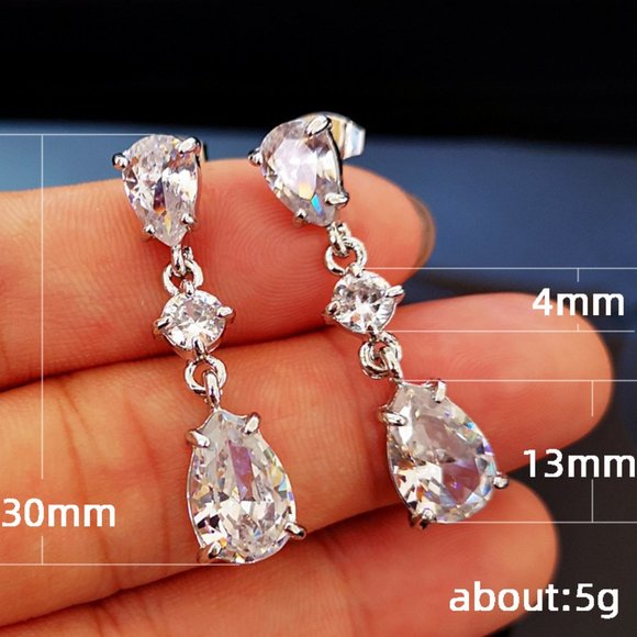 Romantic Bride Wedding Accessories Jewelry Exquisite Teardrop Zircon Dangle - Picture 3 of 3